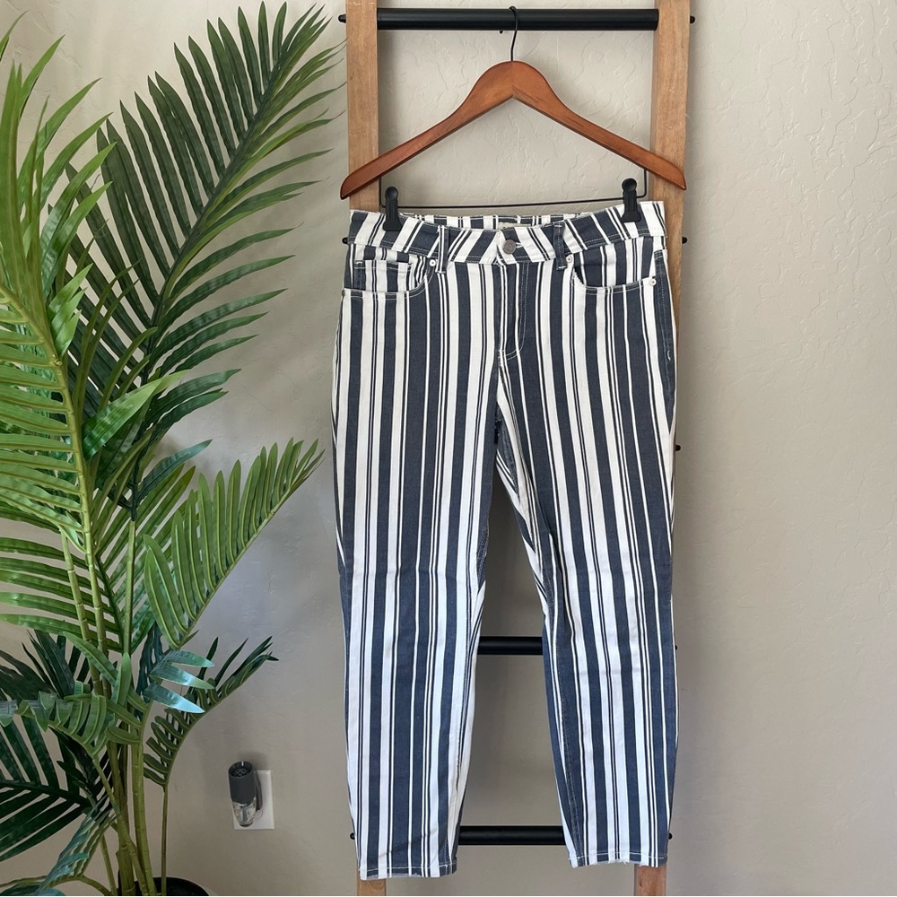Rocks & Indigo Striped Jeans 12/30 | Navy White Vertical Striped, Cropped